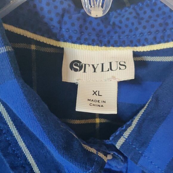 Stylus‎ Blue Plaid Cotton Long Sleeve Shirt - Picture 2 of 7